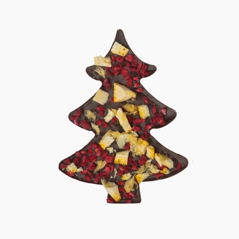 Choinka z gorzkiej czekolady z malinami i skórką pomarańczową